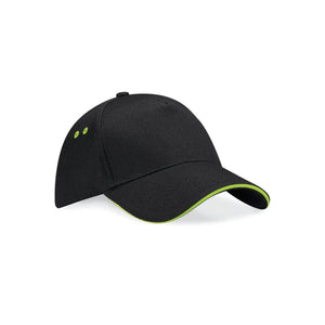 Cappellino Ultimate 5 Panel Cap - Sandwich Peak black/lime green - personalizzabile con logo
