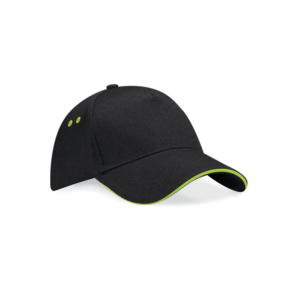 Cappellino Ultimate 5 Panel Cap - Sandwich Peak black/lime green - personalizzabile con logo