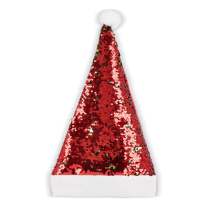 Cappello di Natale in paillettes bicolore Rosso - personalizzabile con logo