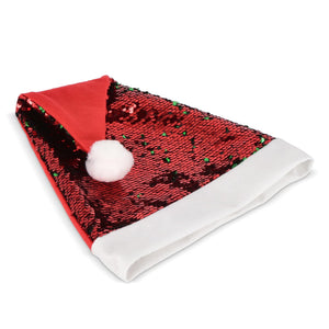 Cappello di Natale in paillettes bicolore Rosso - personalizzabile con logo