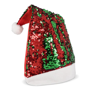 Cappello di Natale in paillettes bicolore Rosso - personalizzabile con logo