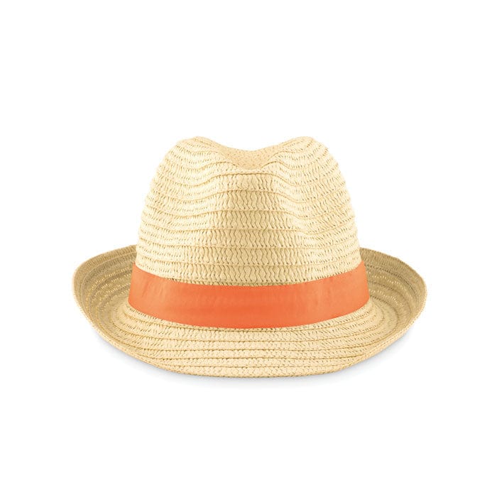Cappello di paglia naturale arancione - personalizzabile con logo