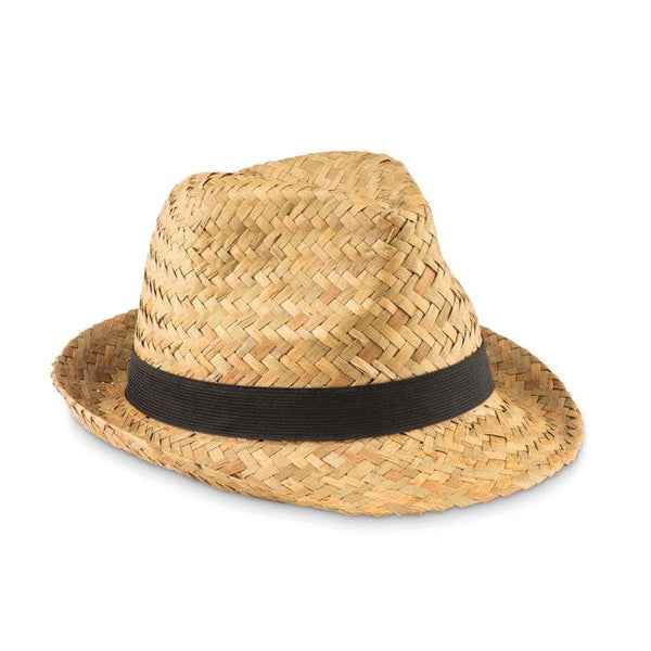 Cappello in paglia naturale Nero - personalizzabile con logo