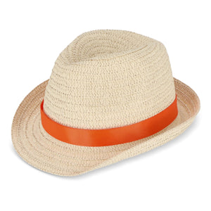 Cappello in paglia vegetale con fascia colorata Arancione - personalizzabile con logo