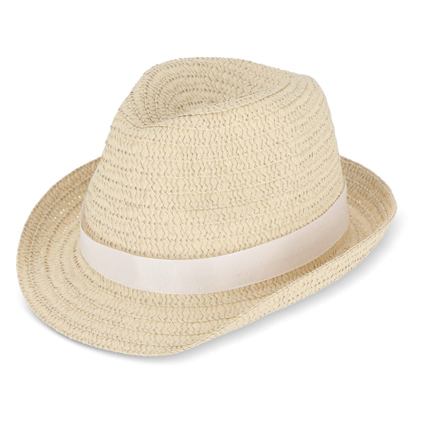 Cappello in paglia vegetale con fascia colorata Bianco - personalizzabile con logo