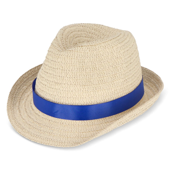 Cappello in paglia vegetale con fascia colorata blu navy - personalizzabile con logo