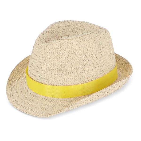 Cappello in paglia vegetale con fascia colorata Giallo - personalizzabile con logo