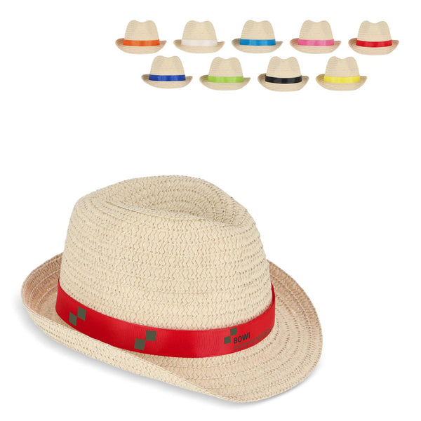 Cappello in paglia vegetale con fascia colorata - personalizzabile con logo
