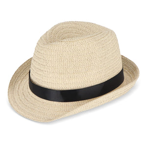 Cappello in paglia vegetale con fascia colorata Nero - personalizzabile con logo