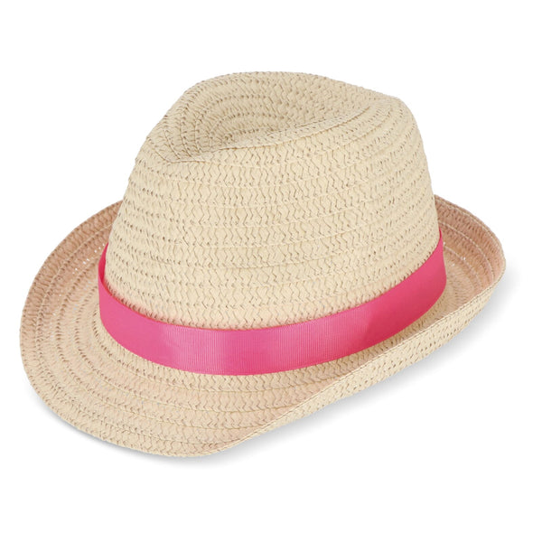 Cappello in paglia vegetale con fascia colorata Rosa - personalizzabile con logo