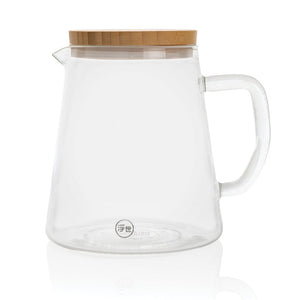 Caraffa in vetro borosilicato 1,2L Ukiyo con tappo in bambù trasparente - personalizzabile con logo