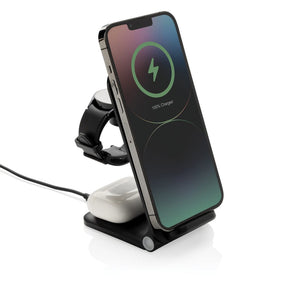 Caricabatterie 15W Powerpal 3 in 1 in rABS RCS nero - personalizzabile con logo