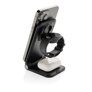 Caricabatterie 15W Powerpal 3 in 1 in rABS RCS nero - personalizzabile con logo
