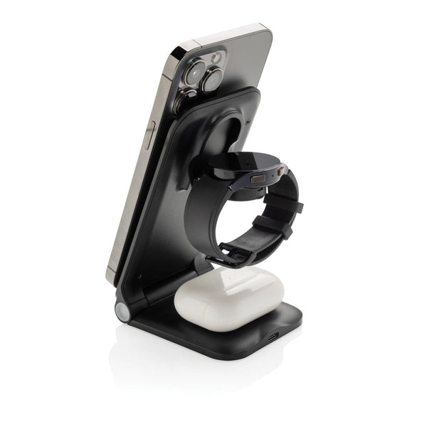 Caricabatterie 15W Powerpal 3 in 1 in rABS RCS nero - personalizzabile con logo