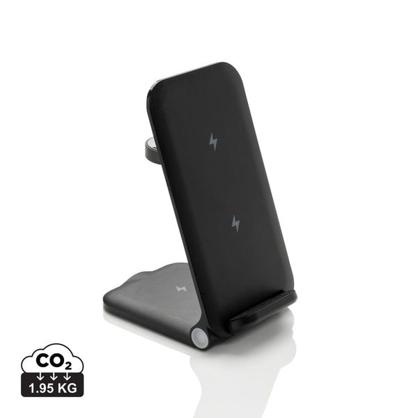 Caricabatterie 15W Powerpal 3 in 1 in rABS RCS nero - personalizzabile con logo