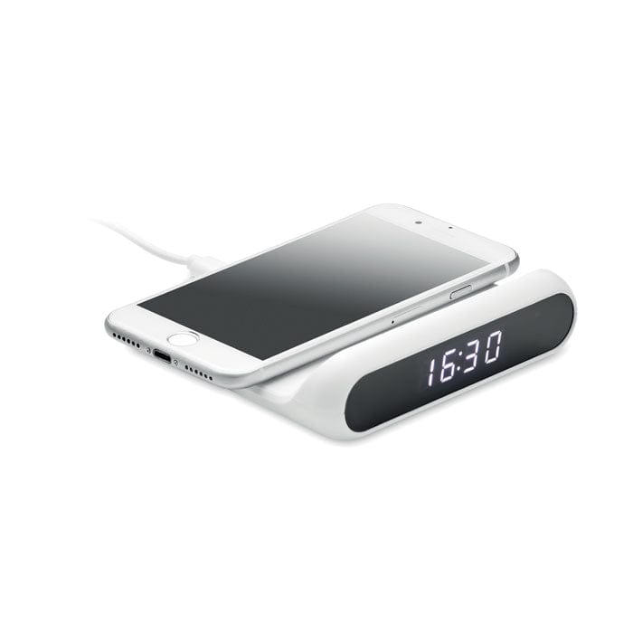 Caricabatterie e orologio a LED bianco - personalizzabile con logo