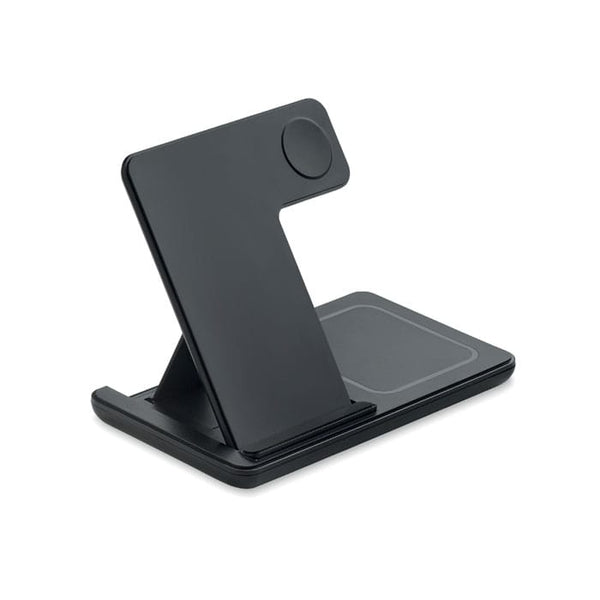 Caricabatterie pieghevole 3 in 1 d Nero - personalizzabile con logo