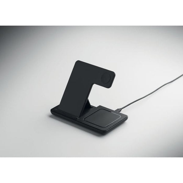 Caricabatterie pieghevole 3 in 1 d Nero - personalizzabile con logo