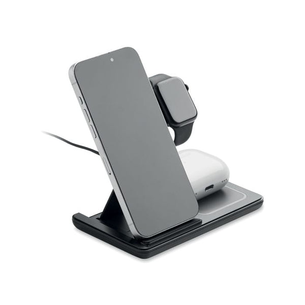 Caricabatterie pieghevole 3 in 1 d Nero - personalizzabile con logo