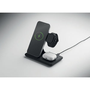 Caricabatterie pieghevole 3 in 1 d Nero - personalizzabile con logo