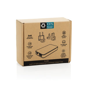 Caricabatterie sottile Fluxo 65W GAN con conettori RCS bianco - personalizzabile con logo