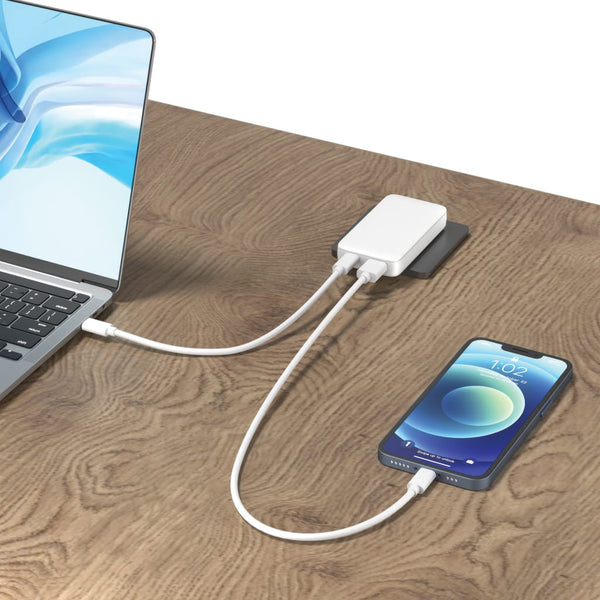 Caricabatterie sottile Fluxo 65W GAN con conettori RCS bianco - personalizzabile con logo