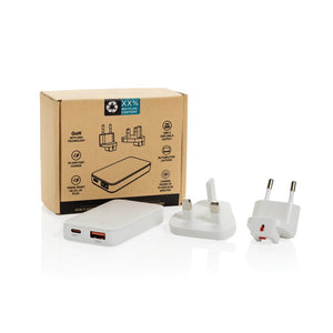 Caricabatterie sottile Fluxo 65W GAN con conettori RCS bianco - personalizzabile con logo