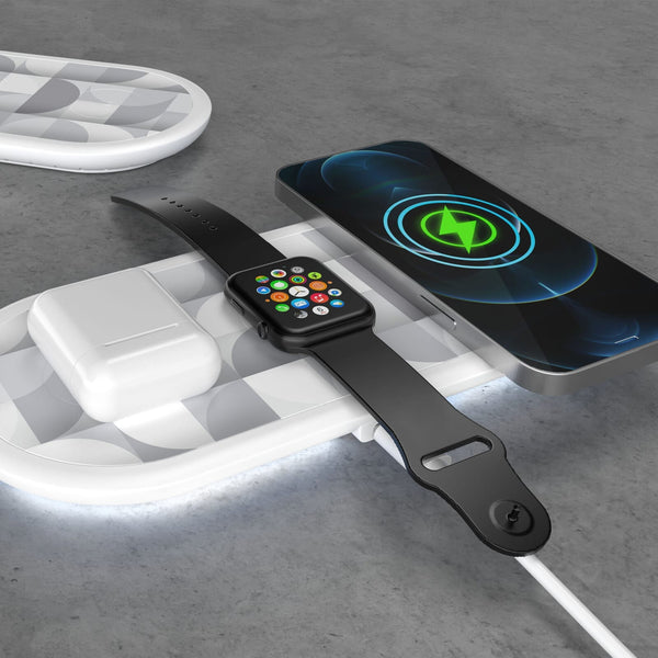 Caricabatterie wireless veloce 3 in 1 da 15 W, telefoni / Apple Watch / AirPod Bianco - personalizzabile con logo