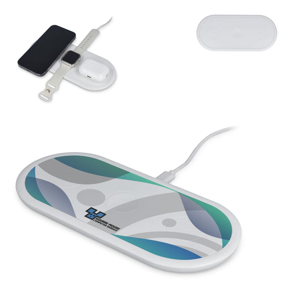 Caricabatterie wireless veloce 3 in 1 da 15 W, telefoni / Apple Watch / AirPod Bianco - personalizzabile con logo