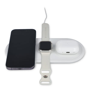 Caricabatterie wireless veloce 3 in 1 da 15 W, telefoni / Apple Watch / AirPod Bianco - personalizzabile con logo