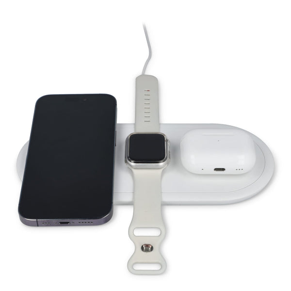 Caricabatterie wireless veloce 3 in 1 da 15 W, telefoni / Apple Watch / AirPod Bianco - personalizzabile con logo