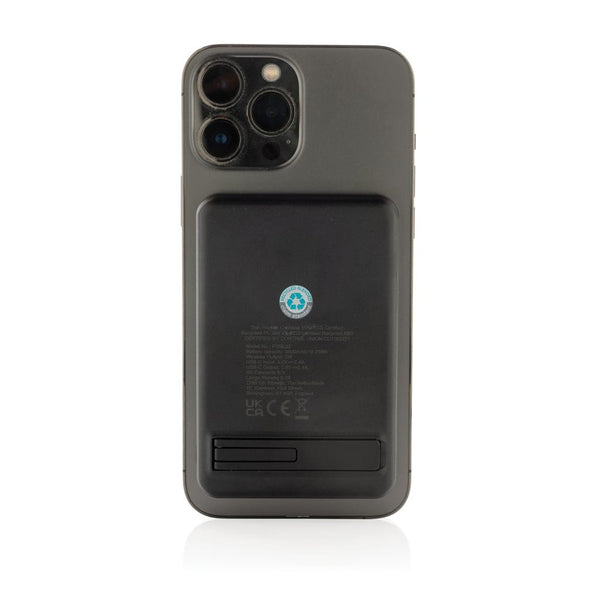 Caricatore 3in1 con powerbank Powerbase in rPlastica RCS nero - personalizzabile con logo