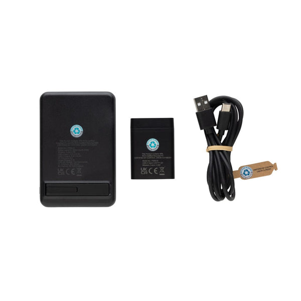 Caricatore 3in1 con powerbank Powerbase in rPlastica RCS nero - personalizzabile con logo
