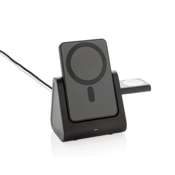 Caricatore 3in1 con powerbank Powerbase in rPlastica RCS nero - personalizzabile con logo