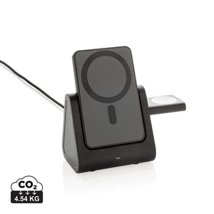 Caricatore 3in1 con powerbank Powerbase in rPlastica RCS nero - personalizzabile con logo