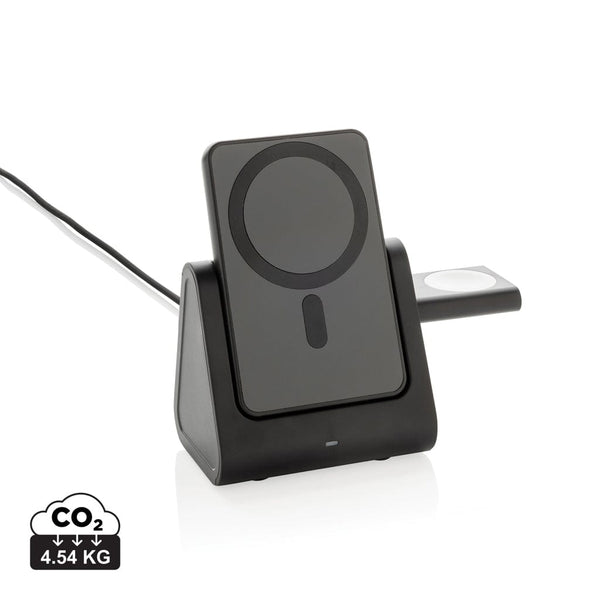 Caricatore 3in1 con powerbank Powerbase in rPlastica RCS nero - personalizzabile con logo