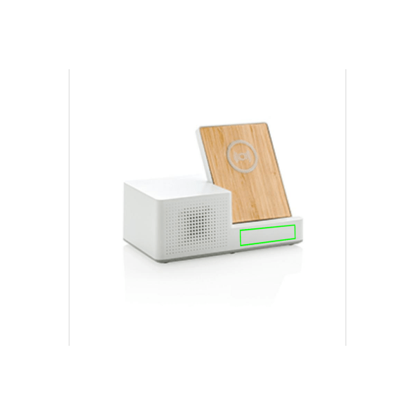 Caricatore 5W e speaker wireless Ontario bianco - personalizzabile con logo