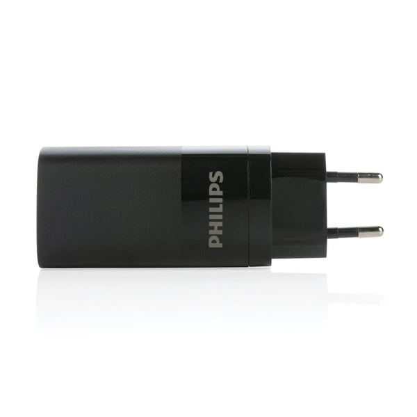 Caricatore da parete USB a 3 porte Philips 65W ultra rapido nero - personalizzabile con logo