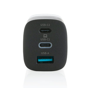 Caricatore da parete USB a 3 porte Philips 65W ultra rapido nero - personalizzabile con logo