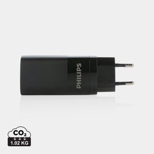 Caricatore da parete USB a 3 porte Philips 65W ultra rapido nero - personalizzabile con logo