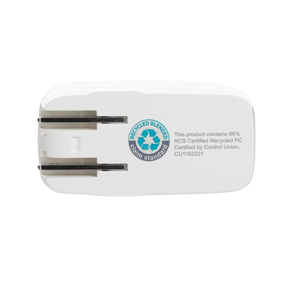 Caricatore da viaggio type C TravelCharge Pro in rABS RCS bianco - personalizzabile con logo