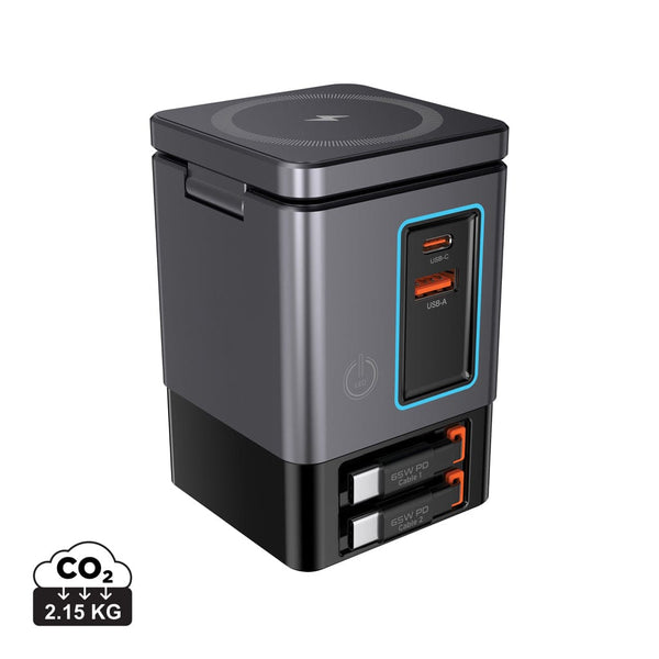 Caricatore GaN 105W cavo retrattile Urban Vitamin Sacramento grigio - personalizzabile con logo