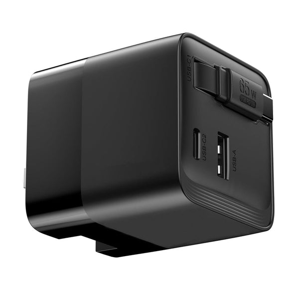 Caricatore GaN 65W cavo retrattile Urban Vitamin Mendocino nero - personalizzabile con logo