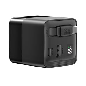 Caricatore GaN 65W cavo retrattile Urban Vitamin Mendocino nero - personalizzabile con logo