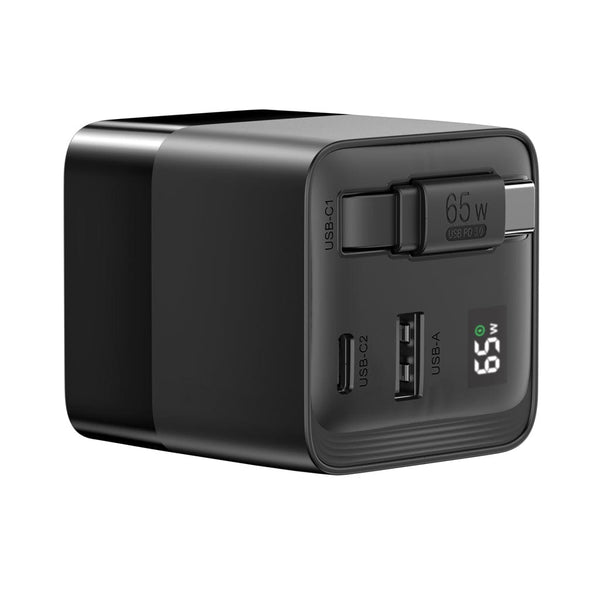 Caricatore GaN 65W cavo retrattile Urban Vitamin Mendocino nero - personalizzabile con logo