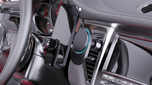 Caricatore magnetico 15W da auto PowerCruze in rPlastica RCS nero - personalizzabile con logo