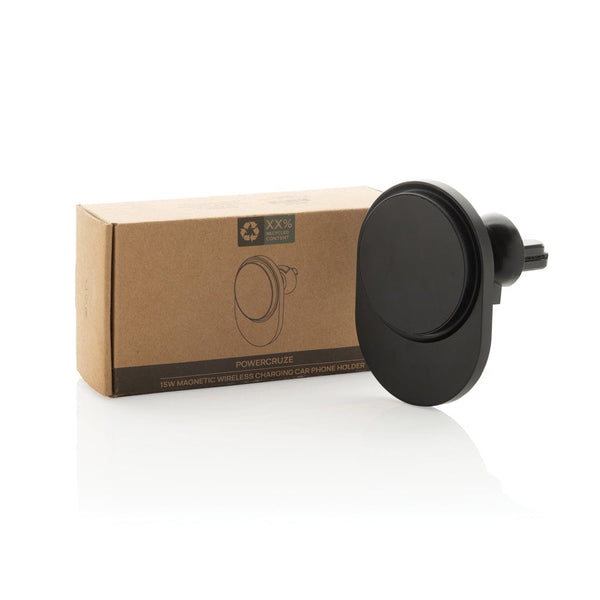 Caricatore magnetico 15W da auto PowerCruze in rPlastica RCS nero - personalizzabile con logo
