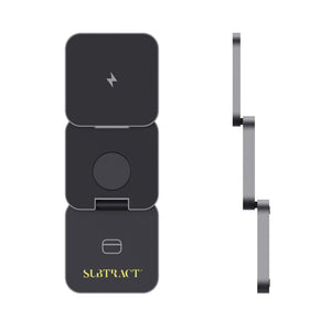 Caricatore pieghevole 15W 3in1 Terra in alluminio riciclato grigio - personalizzabile con logo