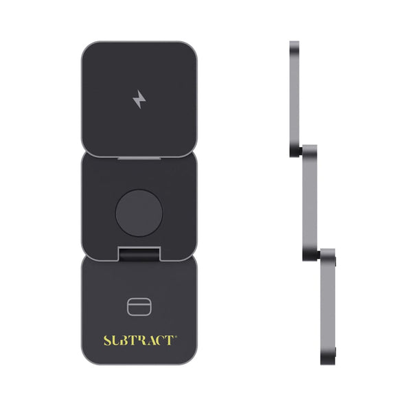 Caricatore pieghevole 15W 3in1 Terra in alluminio riciclato grigio - personalizzabile con logo