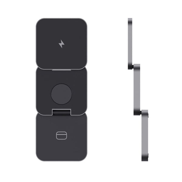 Caricatore pieghevole 15W 3in1 Terra in alluminio riciclato grigio - personalizzabile con logo